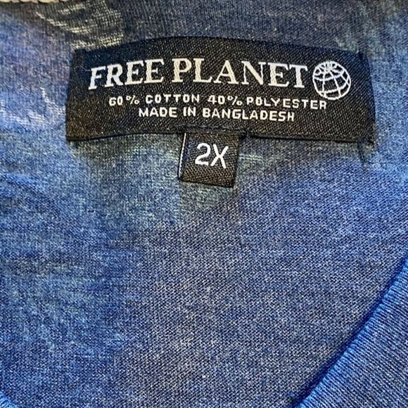 FREE PLANET Big Tall Navy Hawaiian Palms Hibiscus Vneck Cotton Blend TShirt 4X - Picture 5 of 5